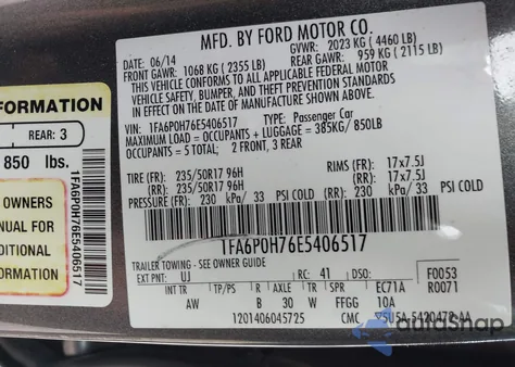 2014 Ford Fusion Se z USA, uszkodzony, nr VIN 1FA6P0H76E5406517